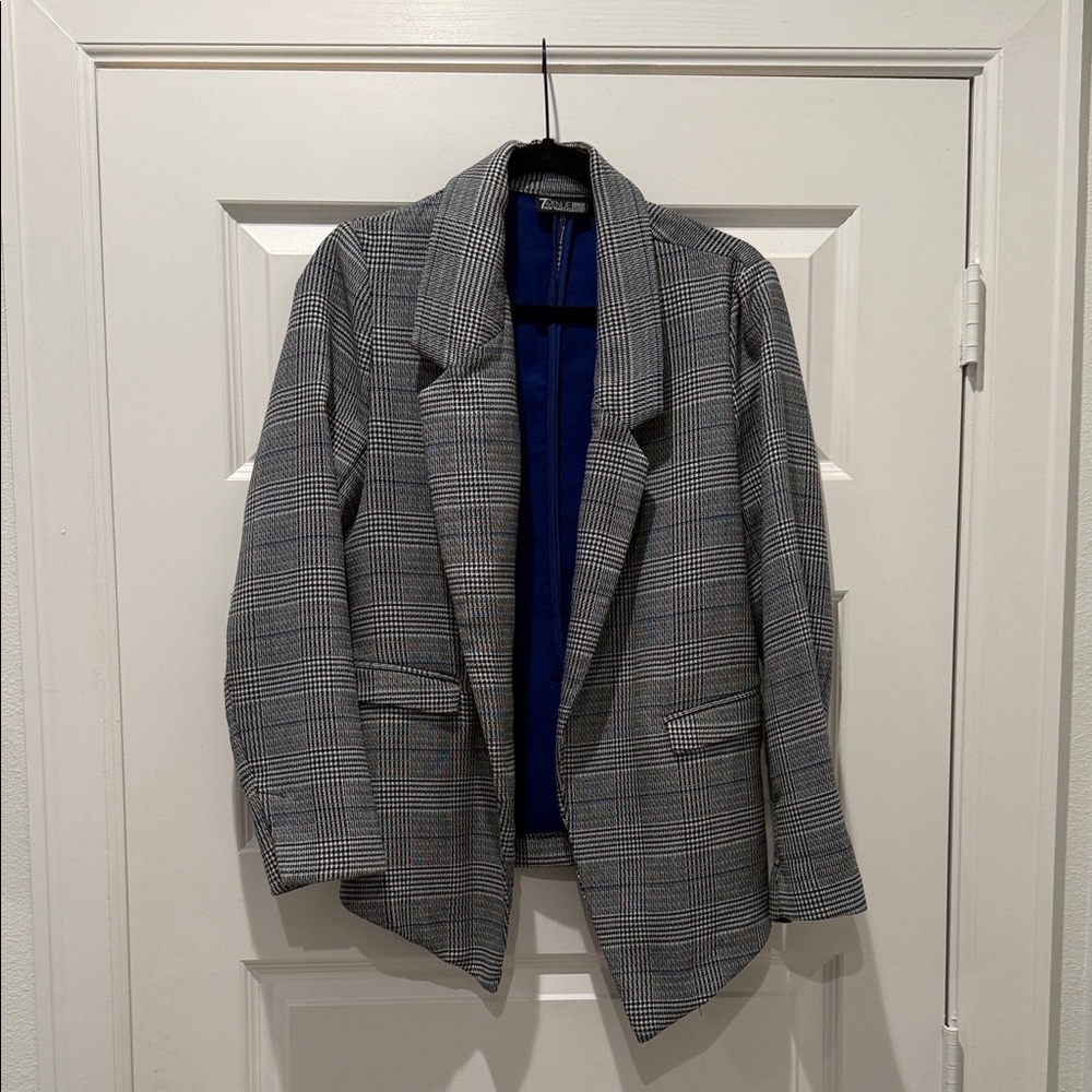 New York & Company Gray Checkered Blazer